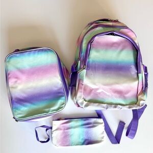 Pastel Rainbow Purple Kids Backpack Set with Lunch Bag and Pencil Pouch